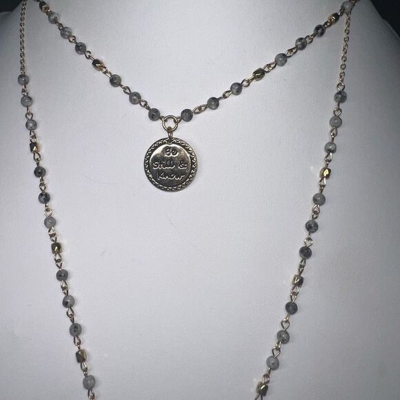 Cato Double Strand Bead and Stone Charm “Be Still and Know” Necklace - Picture 4 of 9